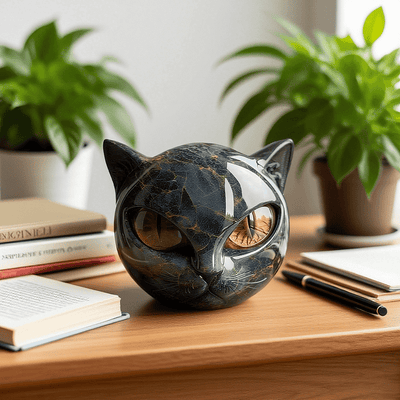 Caroline | Mysterieus zwart kattenkopsculptuur
