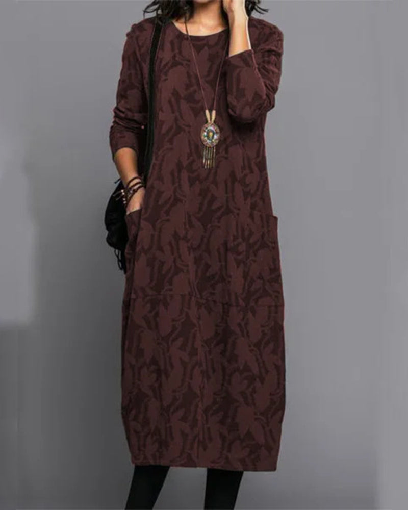 Adele | Lange mouwen jurk met zakken en print