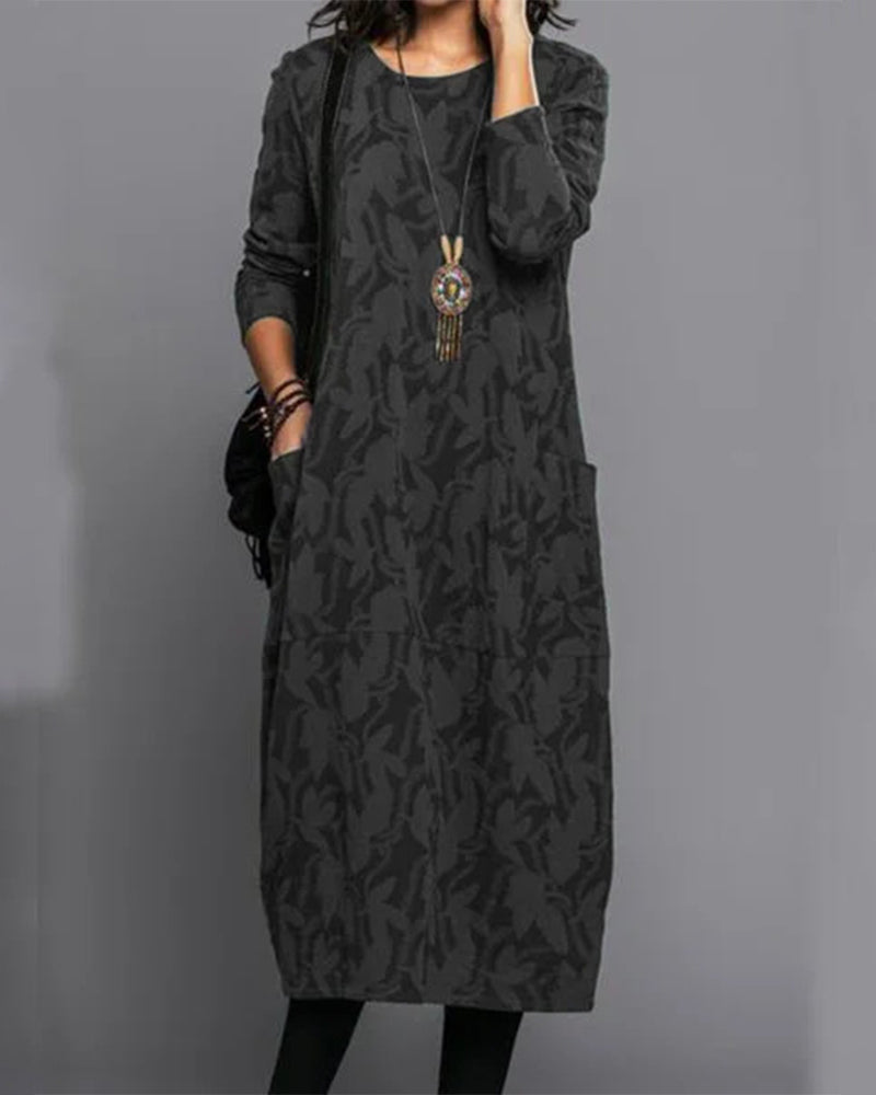 Adele | Lange mouwen jurk met zakken en print