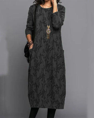 Adele | Lange mouwen jurk met zakken en print