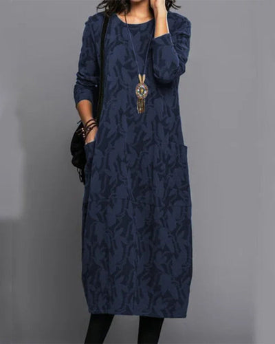 Adele | Lange mouwen jurk met zakken en print