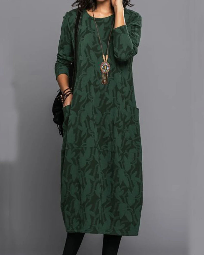 Adele | Lange mouwen jurk met zakken en print