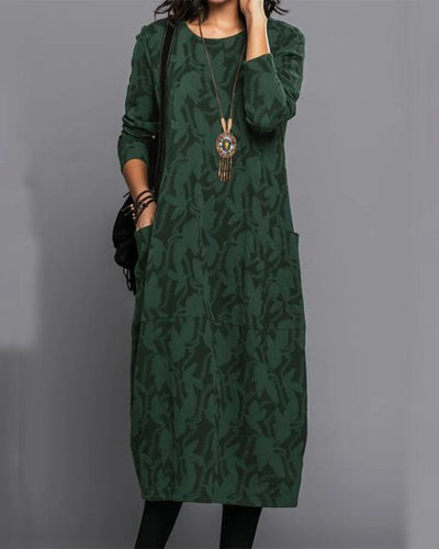 Adele | Lange mouwen jurk met zakken en print