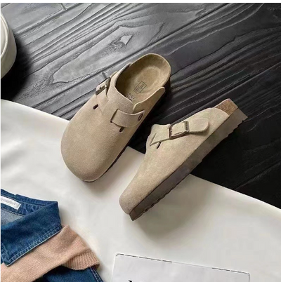 Boston | Suede slip-on clogs with adjustable buckle