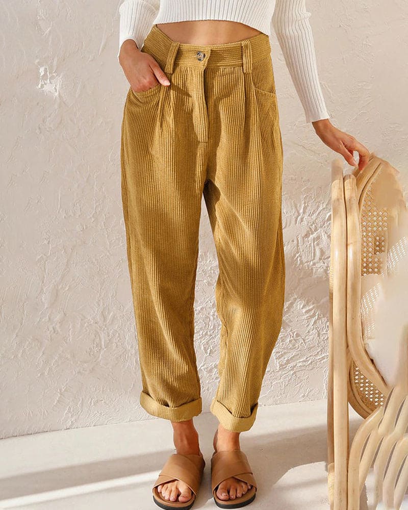 Makiko | Hoge taille katoenen corduroy broek