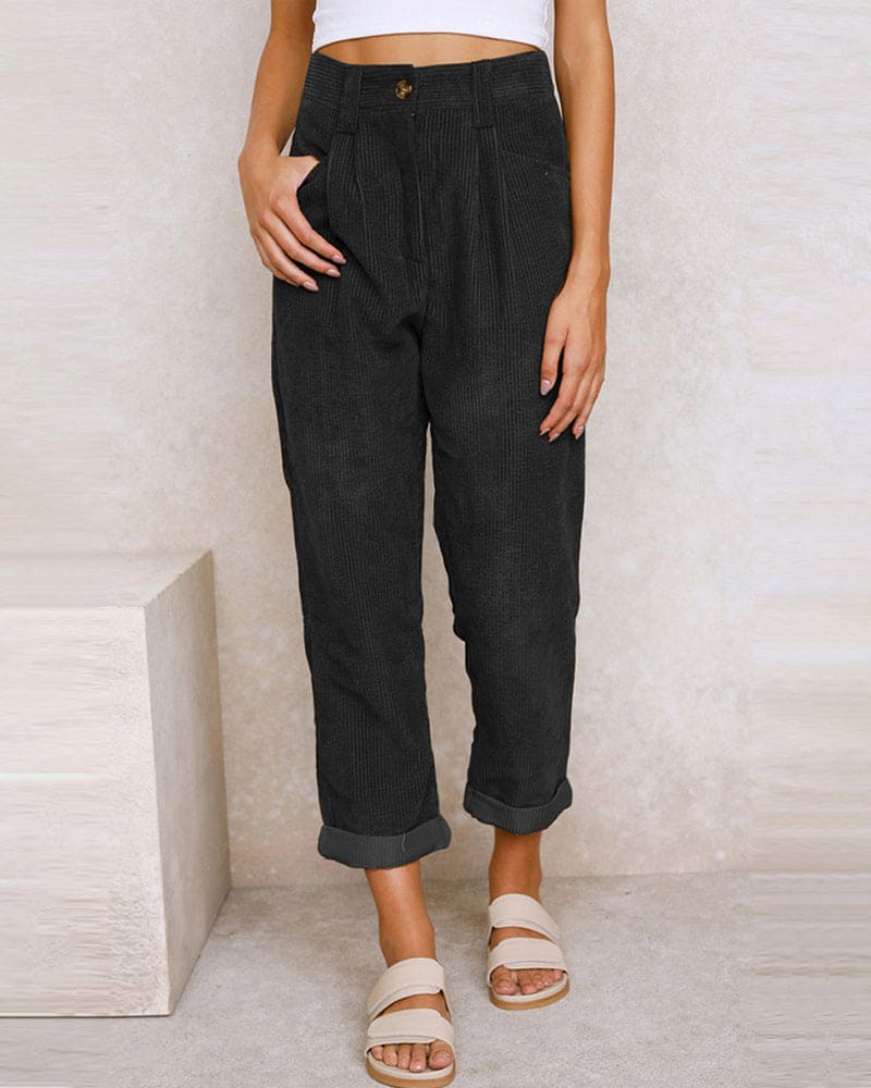 Makiko | Hoge taille katoenen corduroy broek