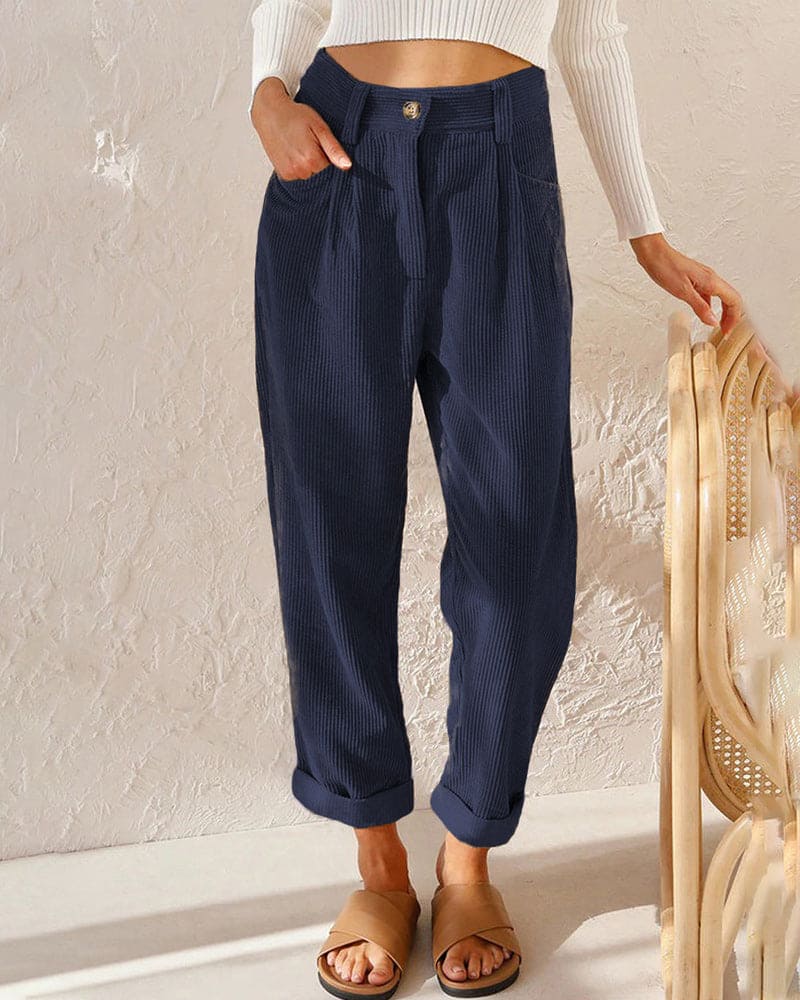 Makiko | Hoge taille katoenen corduroy broek