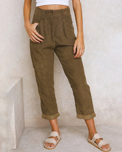 Makiko | Hoge taille katoenen corduroy broek