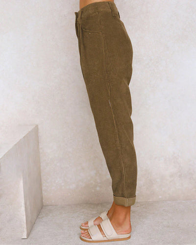 Makiko | Hoge taille katoenen corduroy broek