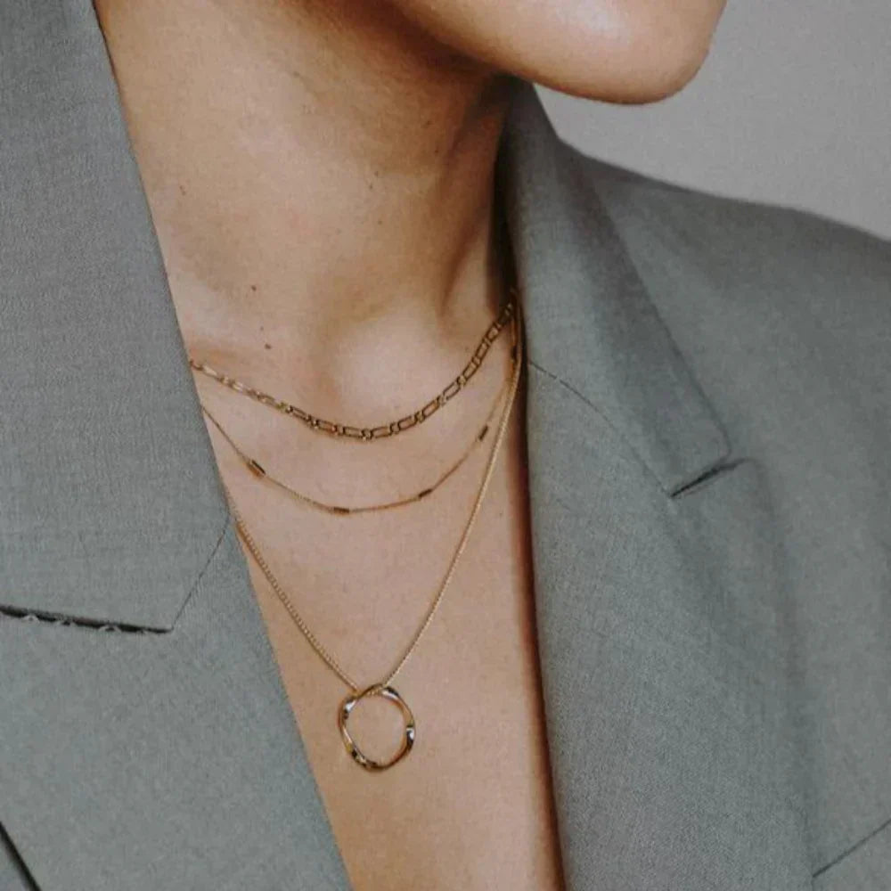 Open Cirkel Drie-rijige Ketting | Goud