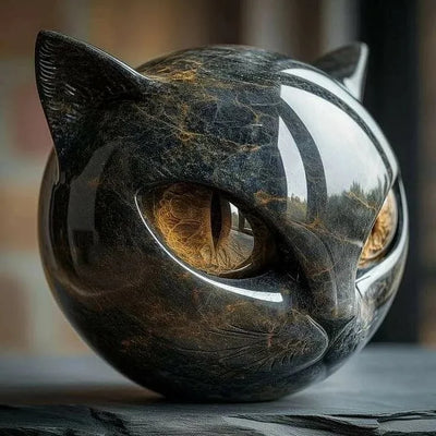 Caroline | Mysterieus zwart kattenkopsculptuur