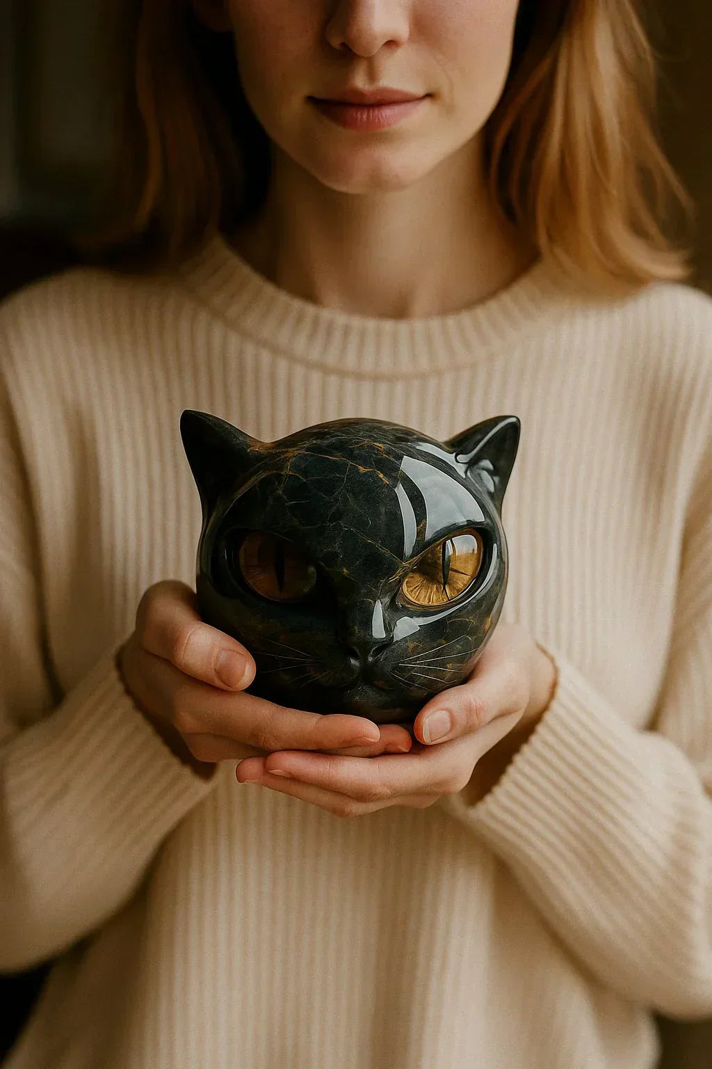 Caroline | Mysterieus zwart kattenkopsculptuur