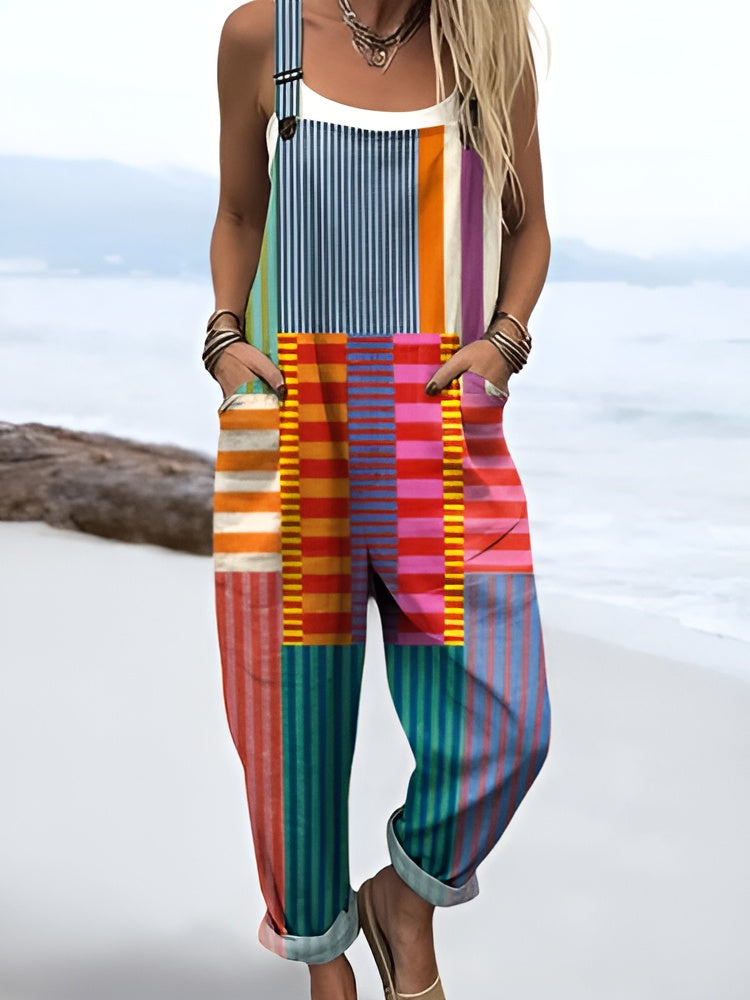Lara | Kleurrijke Pop Stripe Jumpsuit